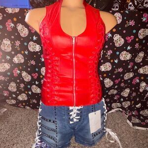 Lydia USA Cross Back Corset Top Red